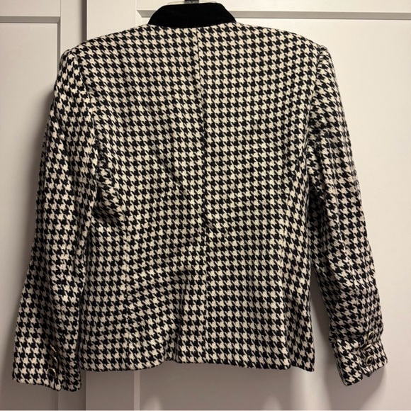 Vintage Wool & Velvet black & white houndstooth blazer sz 8 Preppy Old Money - Picture 6 of 6